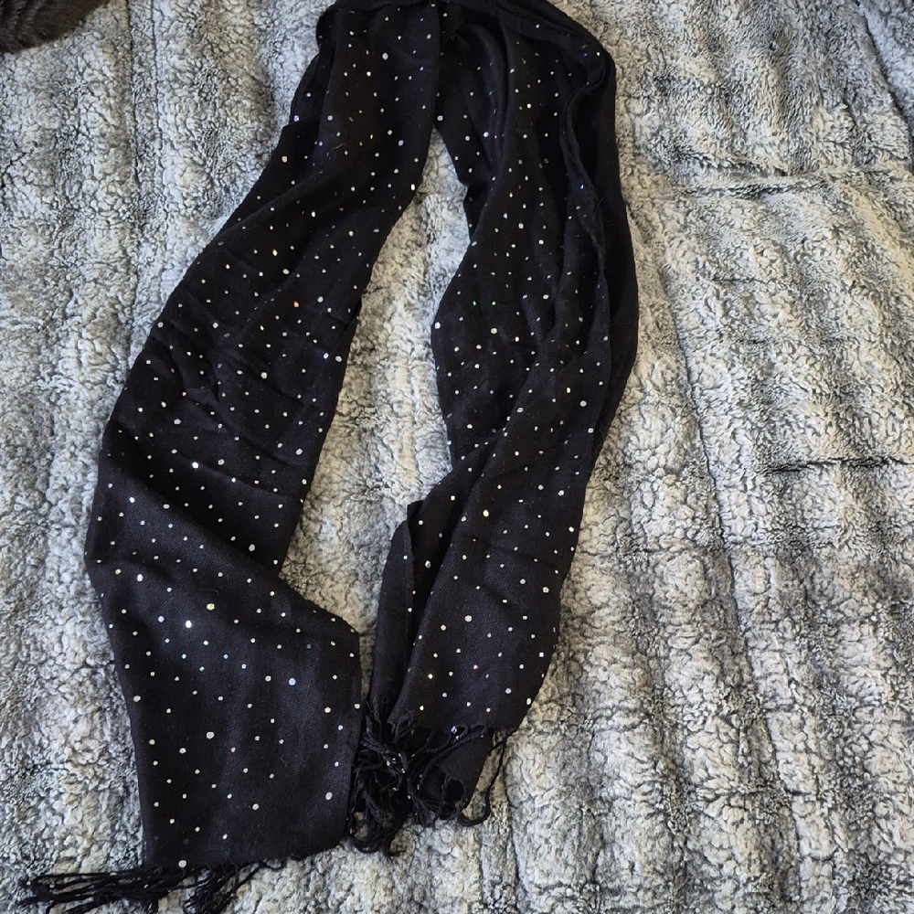 Black Sequin Sparkle Dot Scarf  (672)
